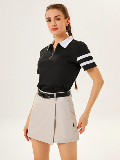 Black V-neck Short-sleeved Polo Golf and Tennis Top