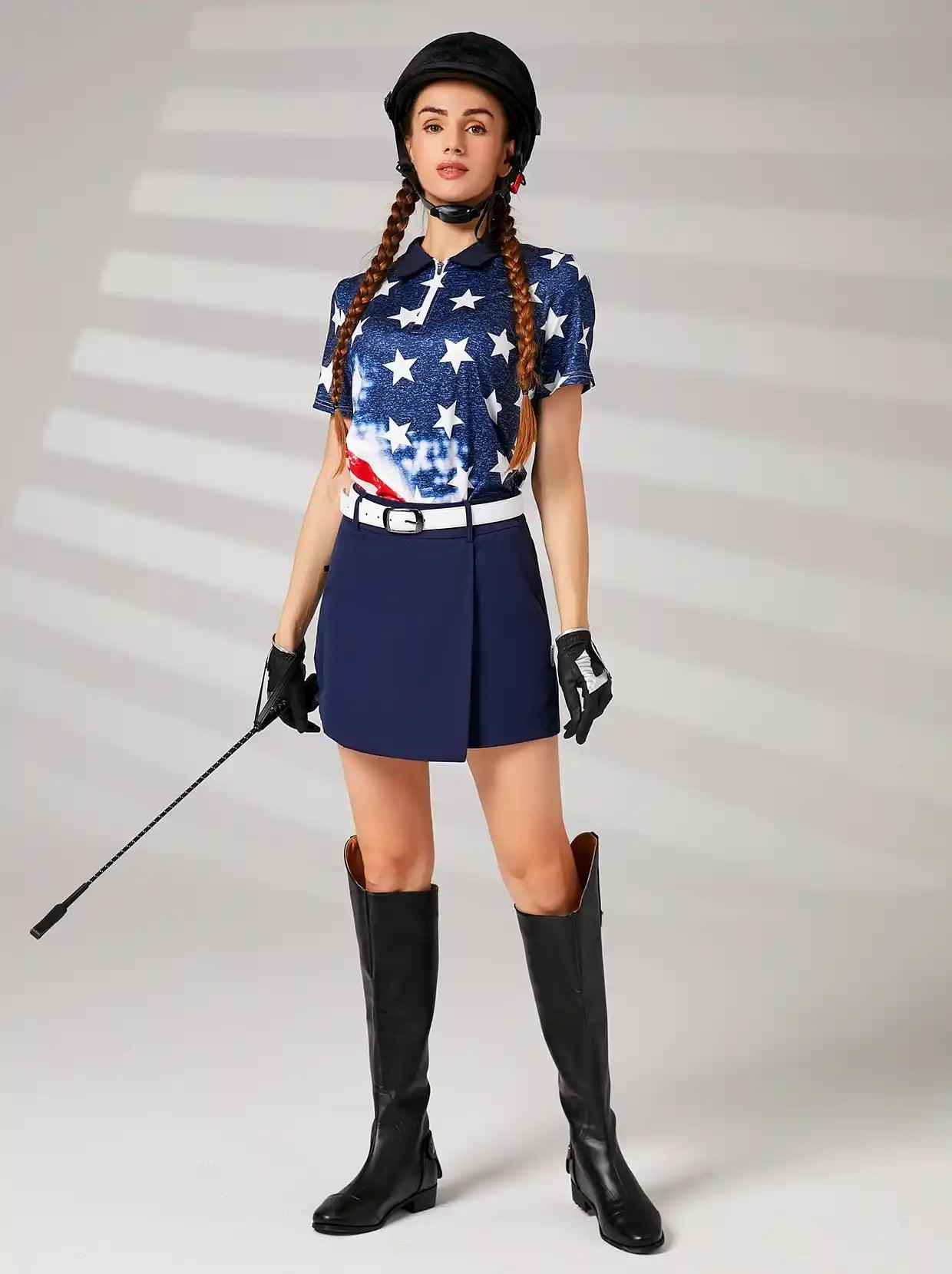 American Flag Athletic Golf Polo Shirt for Women