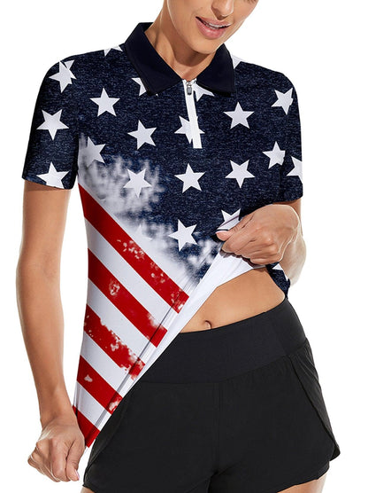 American Flag Athletic Golf Polo Shirt for Women