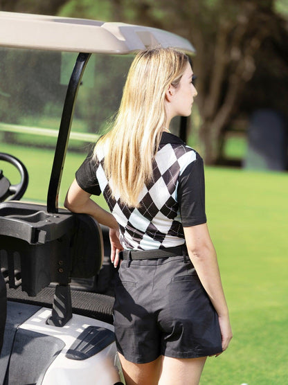 Blue and Black Checkerboard Zipper Golf Polo