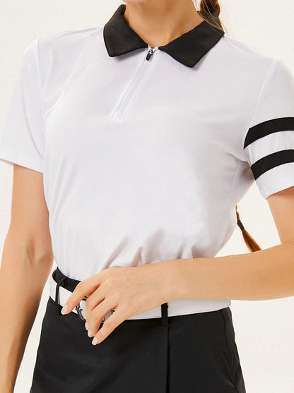 White Athletic  Short Sleeve Golf Polo Shirt for Women