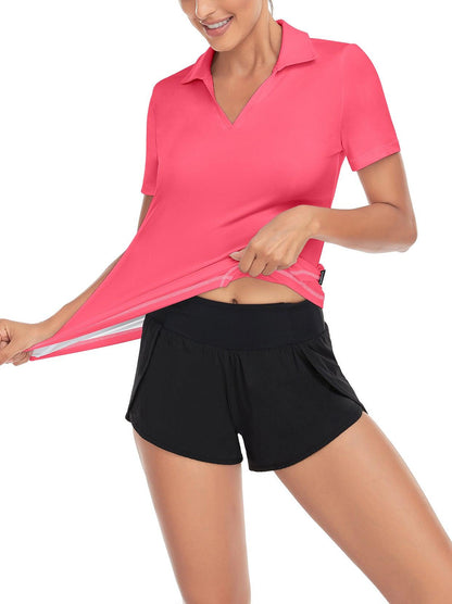 Rose Red Short Sleeve Golf Shirt Short-sleeve Golf Polo for Ladies