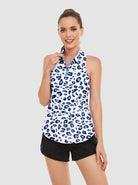 Blue Leopard Quarter-zip Racerback Sleeveless Polo Shirt