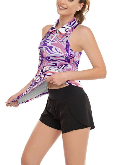 Purple Marble Texture Racerback Athletic Polo Shirt For Women