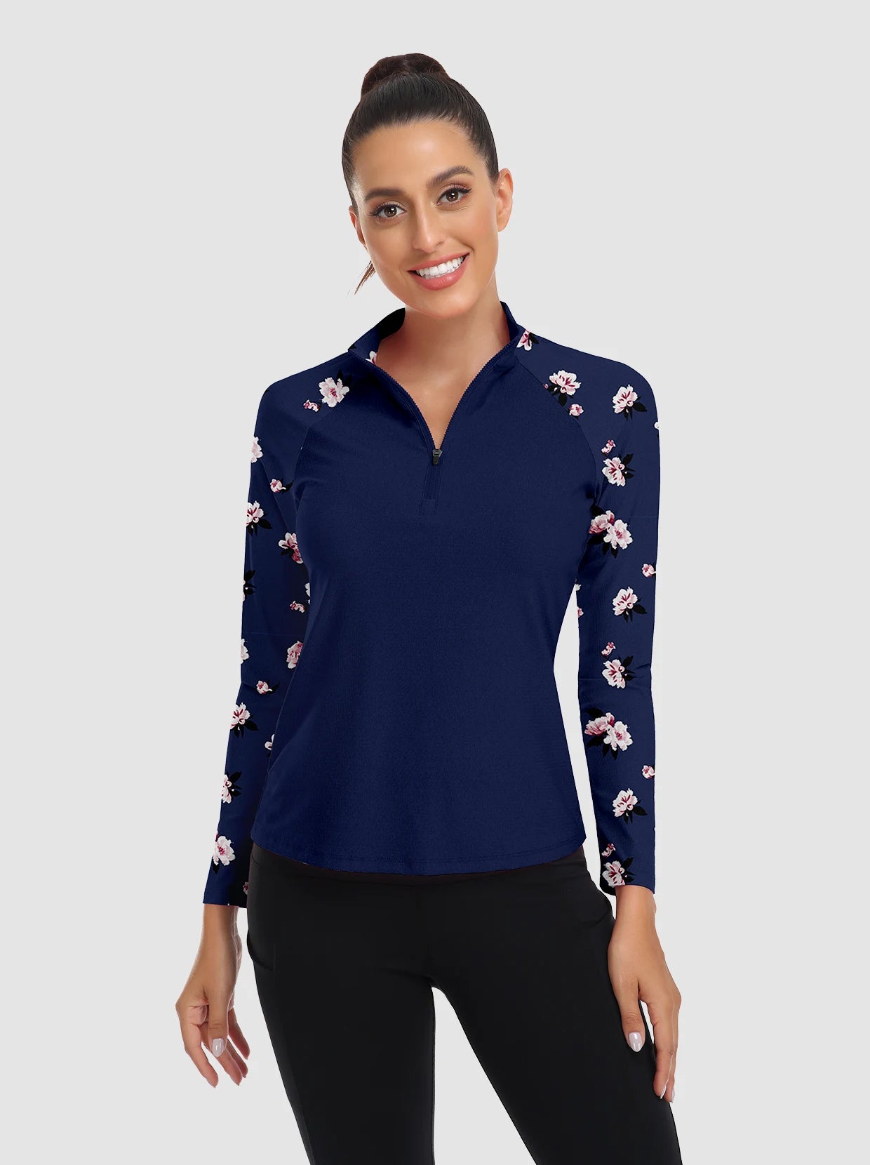 Stand-collar Quarter-zip Long Sleeve Polo Shirts