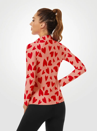 Red Heart Quarterzip Long-sleeve Shirt for Women