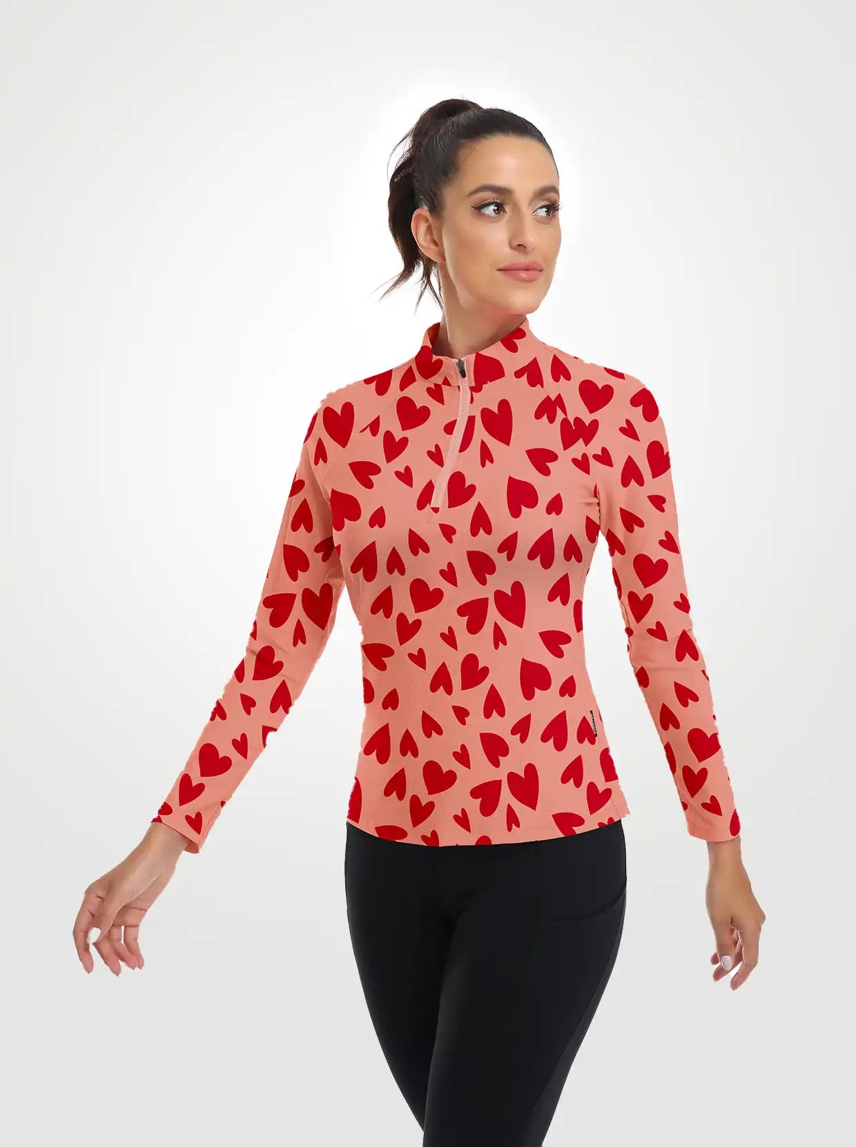 Red Heart Quarterzip Long-sleeve Shirt for Women