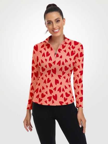 Red Heart Quarterzip Long-sleeve Shirt for Women