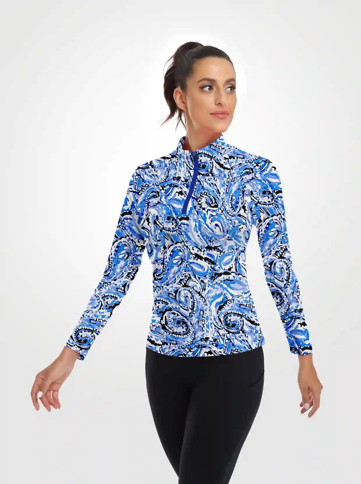 Abstract Quarterzip Long-sleeve Shirt for Women