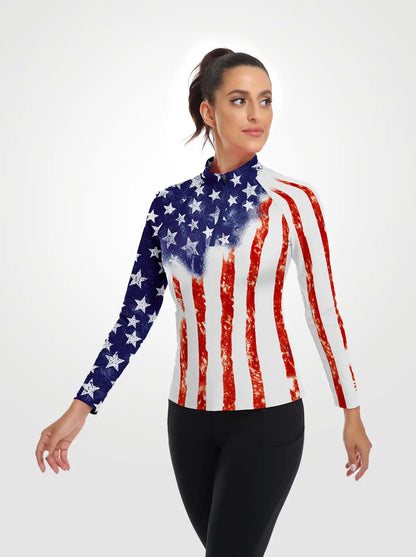 Star and Strip Quarterzip Long-sleeve Shirt for Women