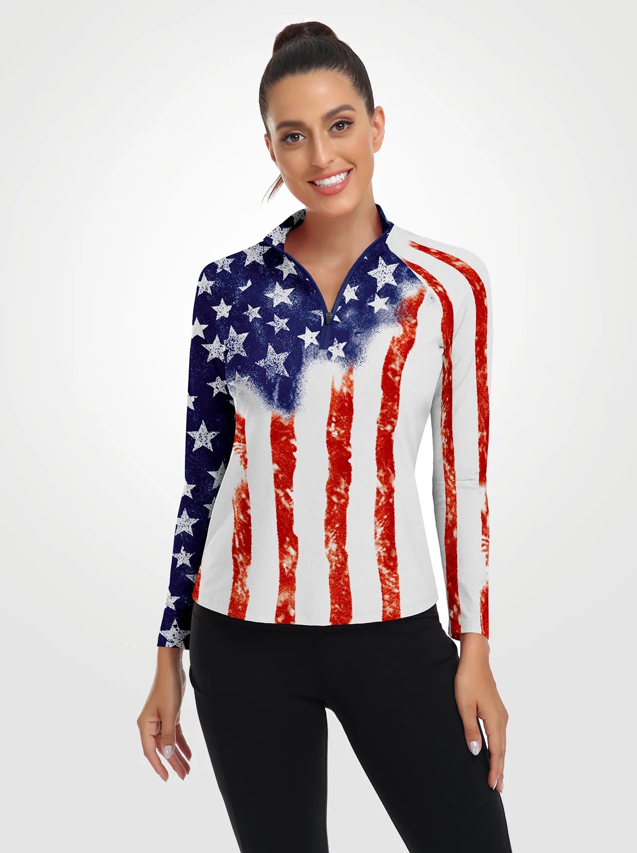 Star and Strip Quarterzip Long-sleeve Shirt for Women 