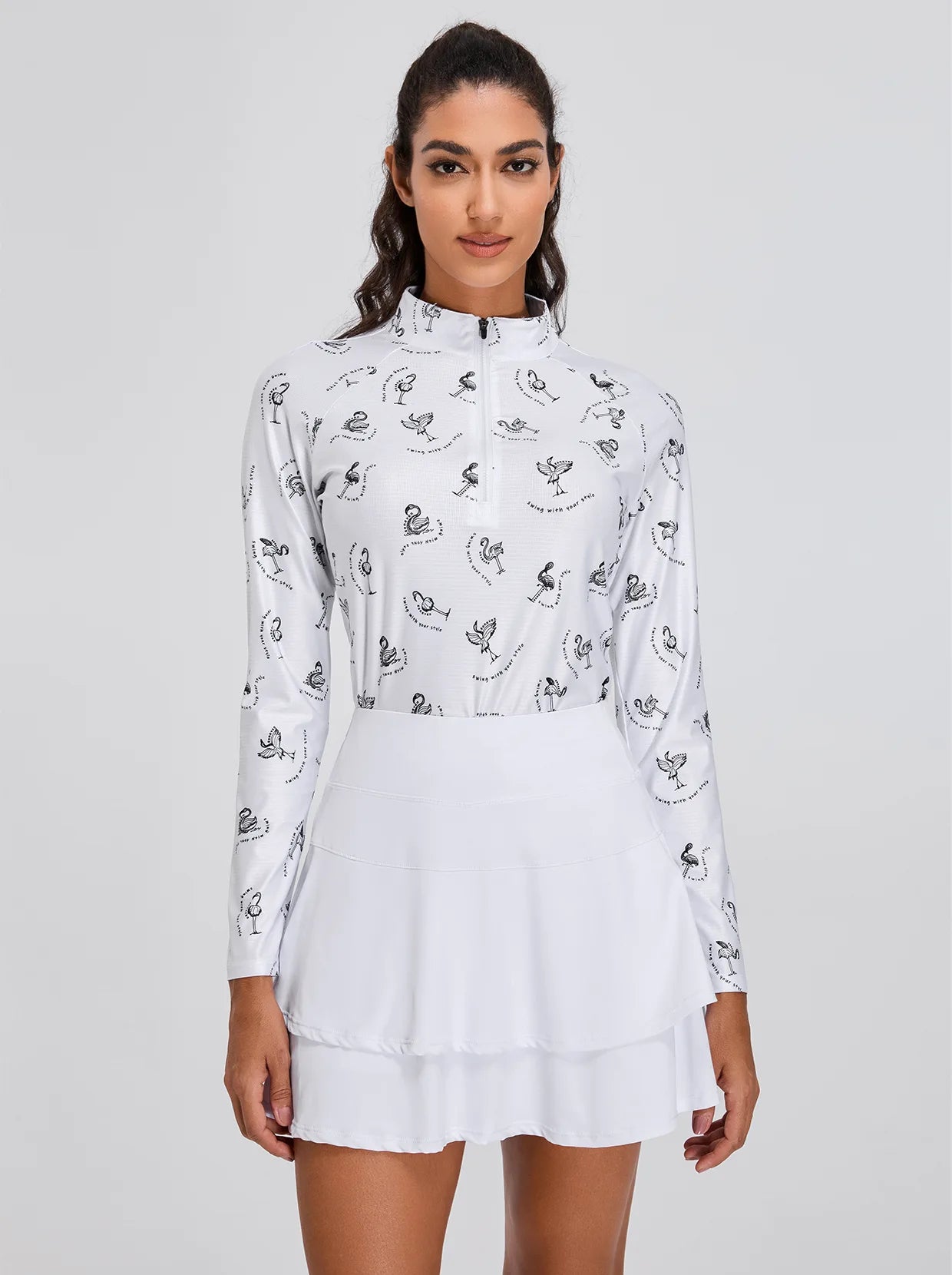 Black Flamingo Quarter-zip Long-sleeve Shirt for Women 