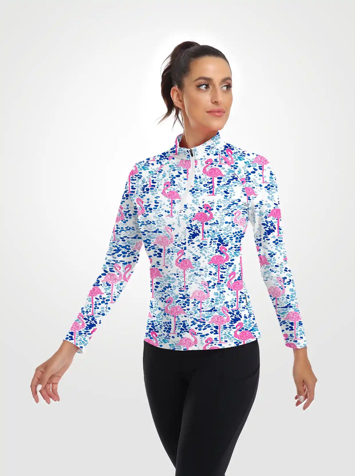 Flamingo Quarter-Zip Long Sleeve Shirt for Women