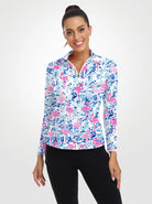 Flamingo Quarter-Zip Collar Long Sleeve Tennis Shirt for Women 