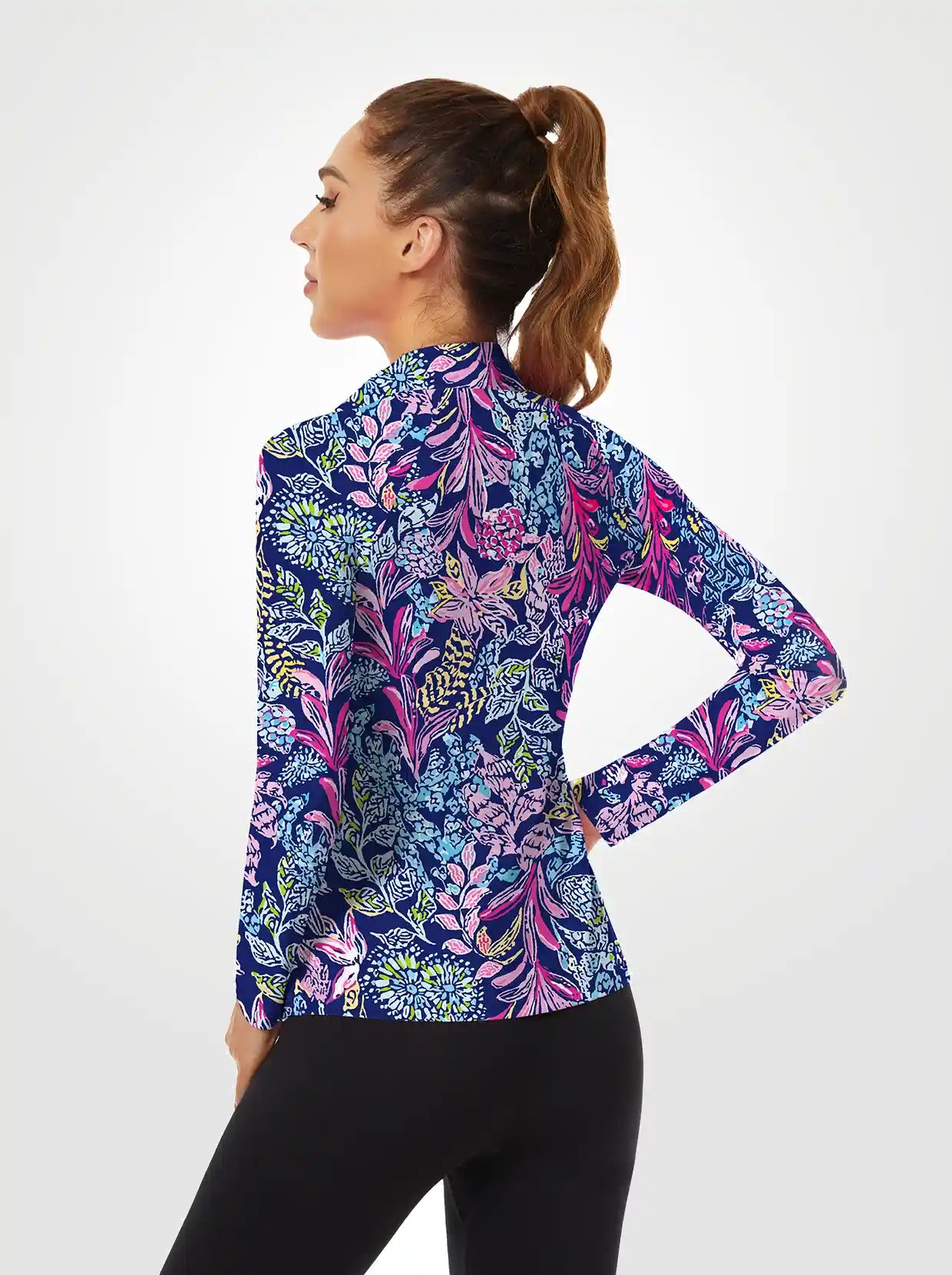 Colorful leaf Quarter-Zip Collar Long Sleeve Shirt for Women