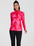 Pink Floral Quarter-zip Long-sleeve Shirt for Women