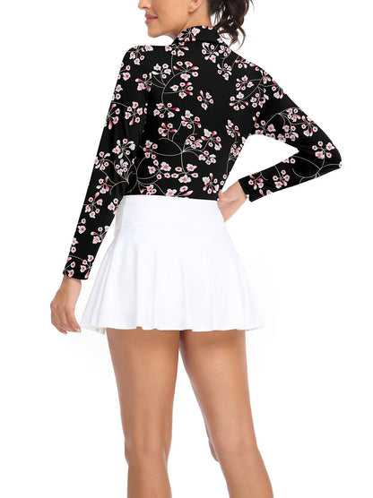 Floral V-Neck Long-sleeve Golf Shirt for Women