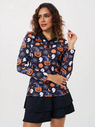 Halloween Pumpkin Ghost V-neck Long Sleeve Polo for Women