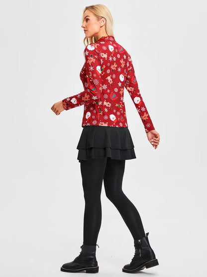 Christmas Red Snowflake V-neck Long-sleeve Polo for Women