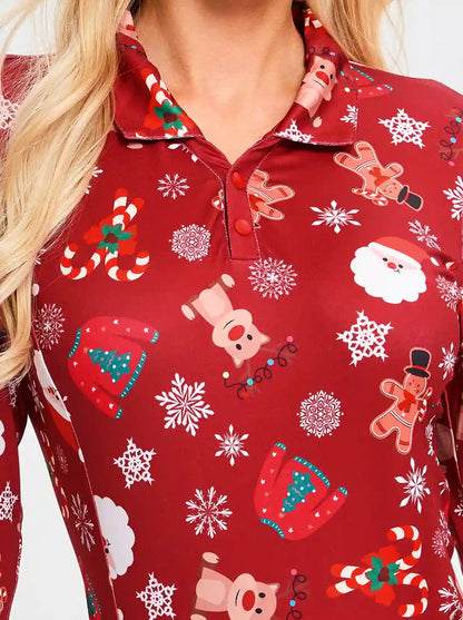 Christmas Elk Snowmen Pattern Polo Shirt for Women