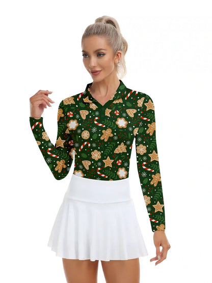 Christmas Green Biscuit  Long-Sleeve Polo Shirt