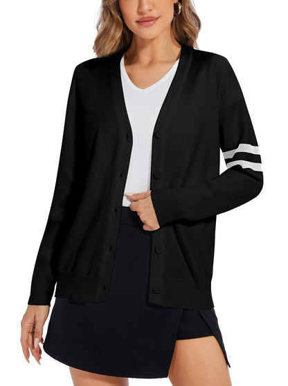 Ladies Long Sleeve Jacket-🔥SO® Black Open Front Knit Cardigan Sweaters Button Down V Neck Outwear Coat