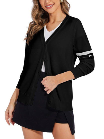 Ladies Long Sleeve Jacket-🔥SO® Black Open Front Knit Cardigan Sweaters Button Down V Neck Outwear Coat