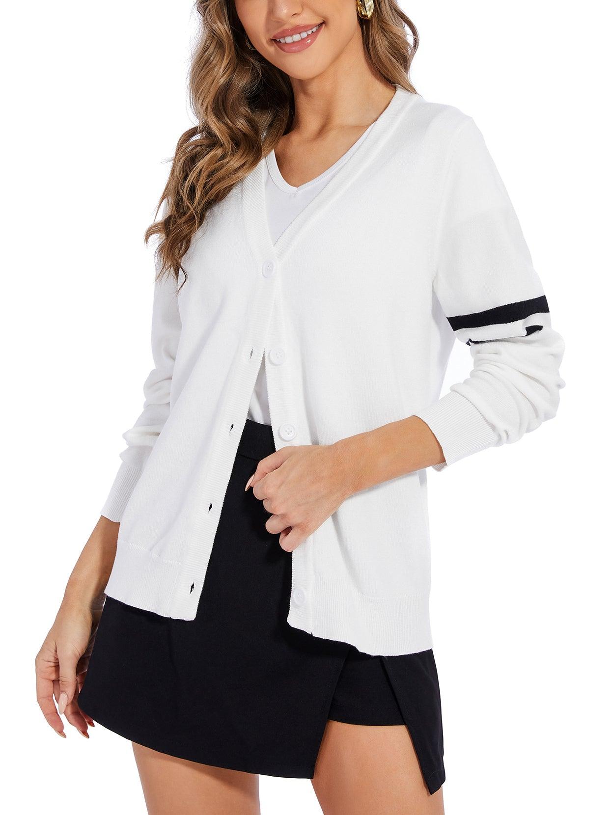 Ladies Long Sleeve Jacket-🔥SO® White Open Front Knit Cardigan Sweaters Button Down V Neck Outwear Coat