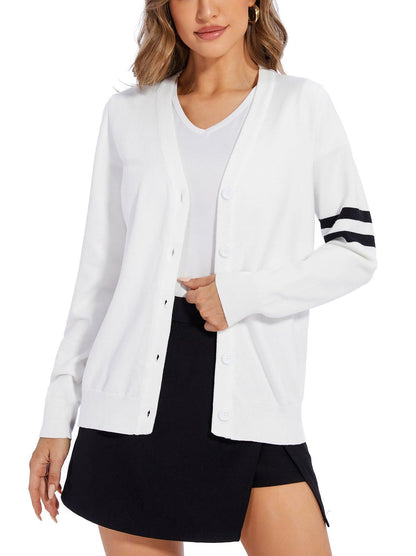 Ladies Long Sleeve Jacket-🔥SO® White Open Front Knit Cardigan Sweaters Button Down V Neck Outwear Coat