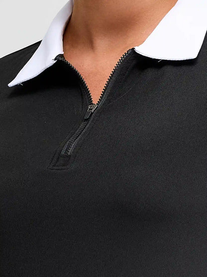 Black V-Neck Long-sleeve Fleece Top for Women