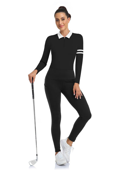 Coconut Tree V-Neck Long-sleeve Golf Shirt for Women