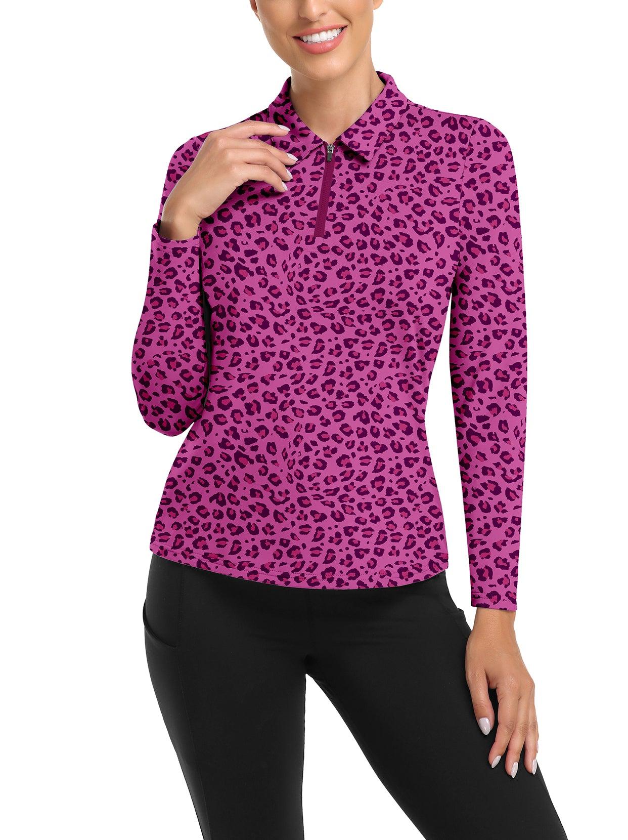 Rose Red V-Neck Long-sleeve Golf Shirt for Women