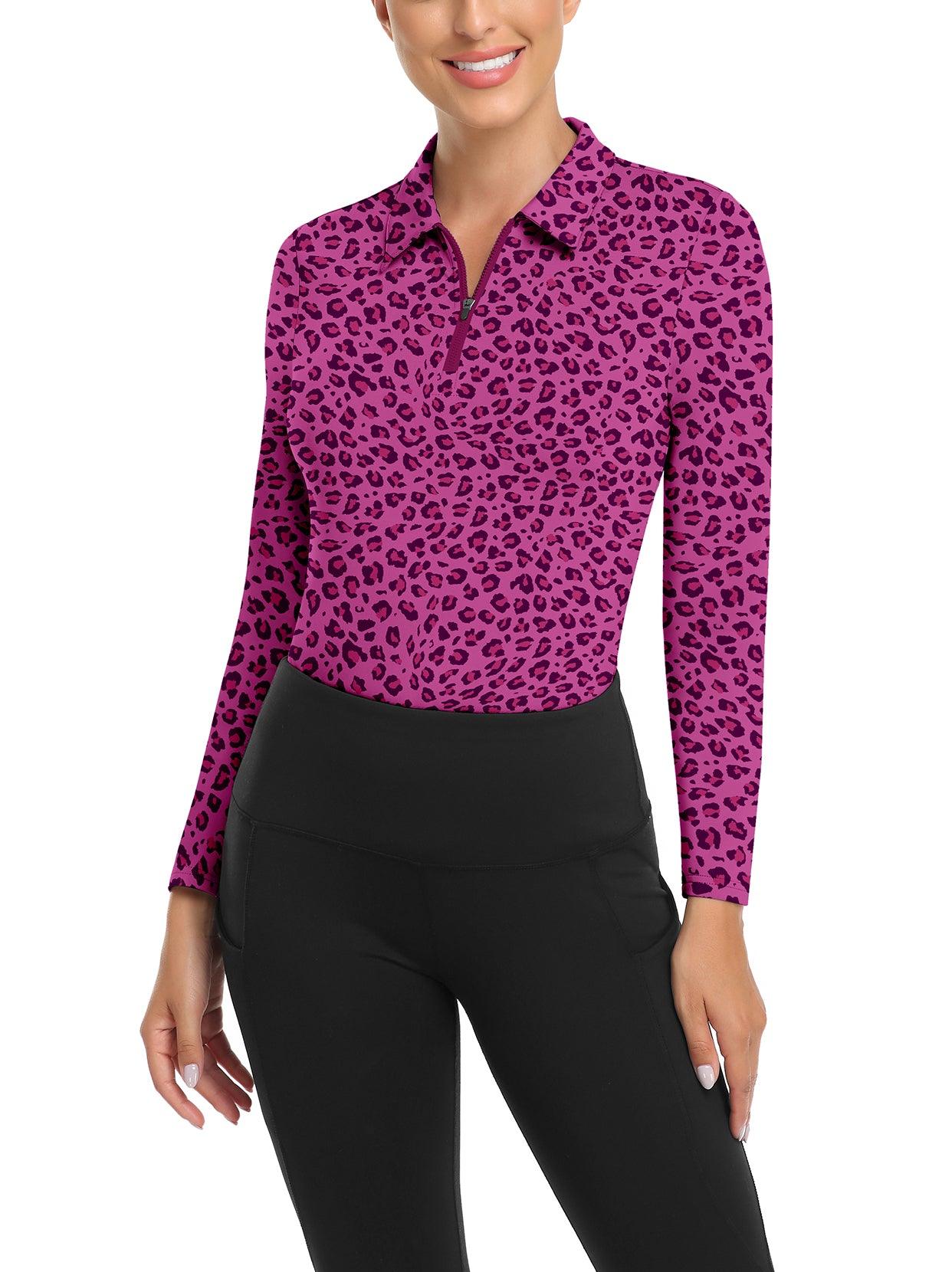 Rose Red V-Neck Long-sleeve Golf Shirt for Women