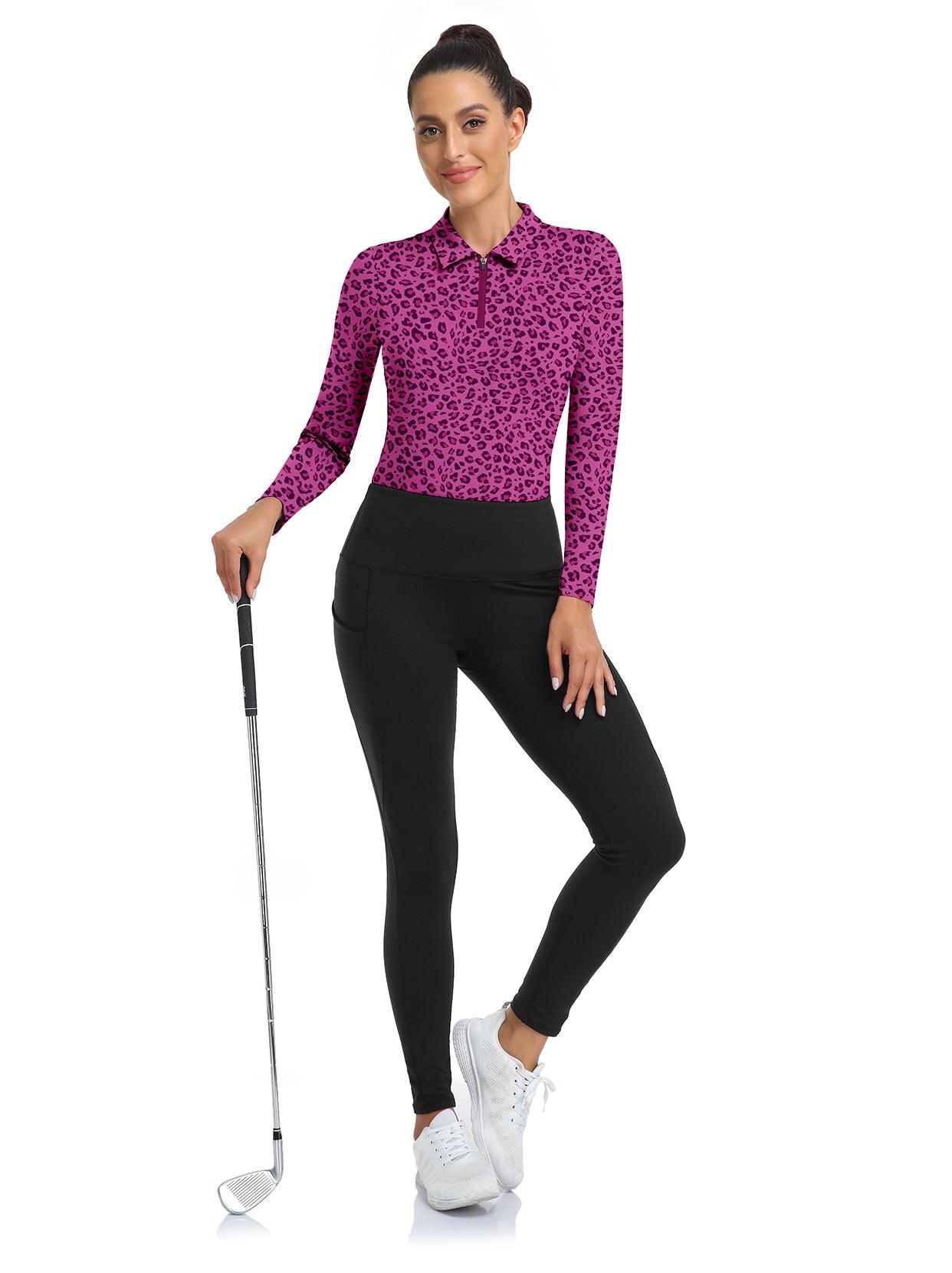 Rose Red V-Neck Long-sleeve Golf Shirt for Women