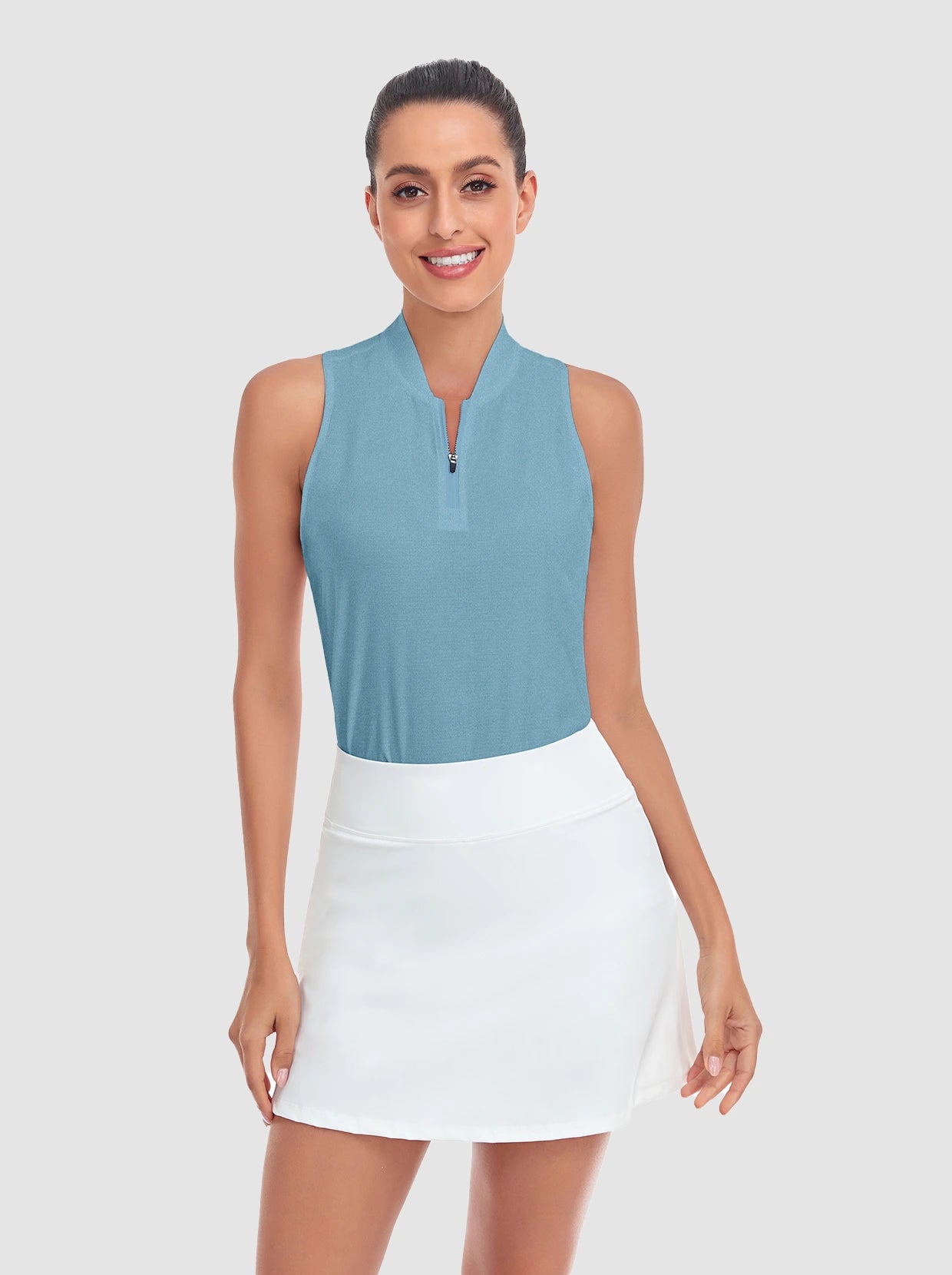 Light Blue Quarter-zip Racerback Sleeveless Polo Shirt