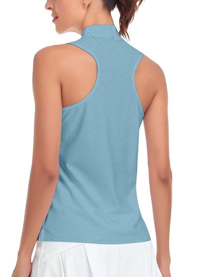 Soneven Ladies Golf Sleeveless Polo-💃🏼SO® Light Blue Racerback Athletic Polo Shirts Moisture Wicking Tennis Shirts Dry Fit