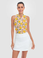 Lemon Print Quarter-zip Racerback Sleeveless Shirt For Women