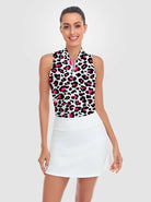 Pink Leopard Quarter-zip Racerback Sleeveless Shirt For Women 