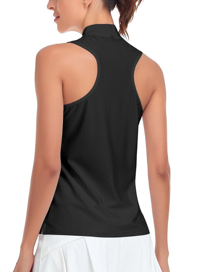 Soneven Ladies Golf Sleeveless Polo-💃🏼SO® Black Racerback Athletic Polo Shirts Moisture Wicking Tennis Shirts Dry Fit