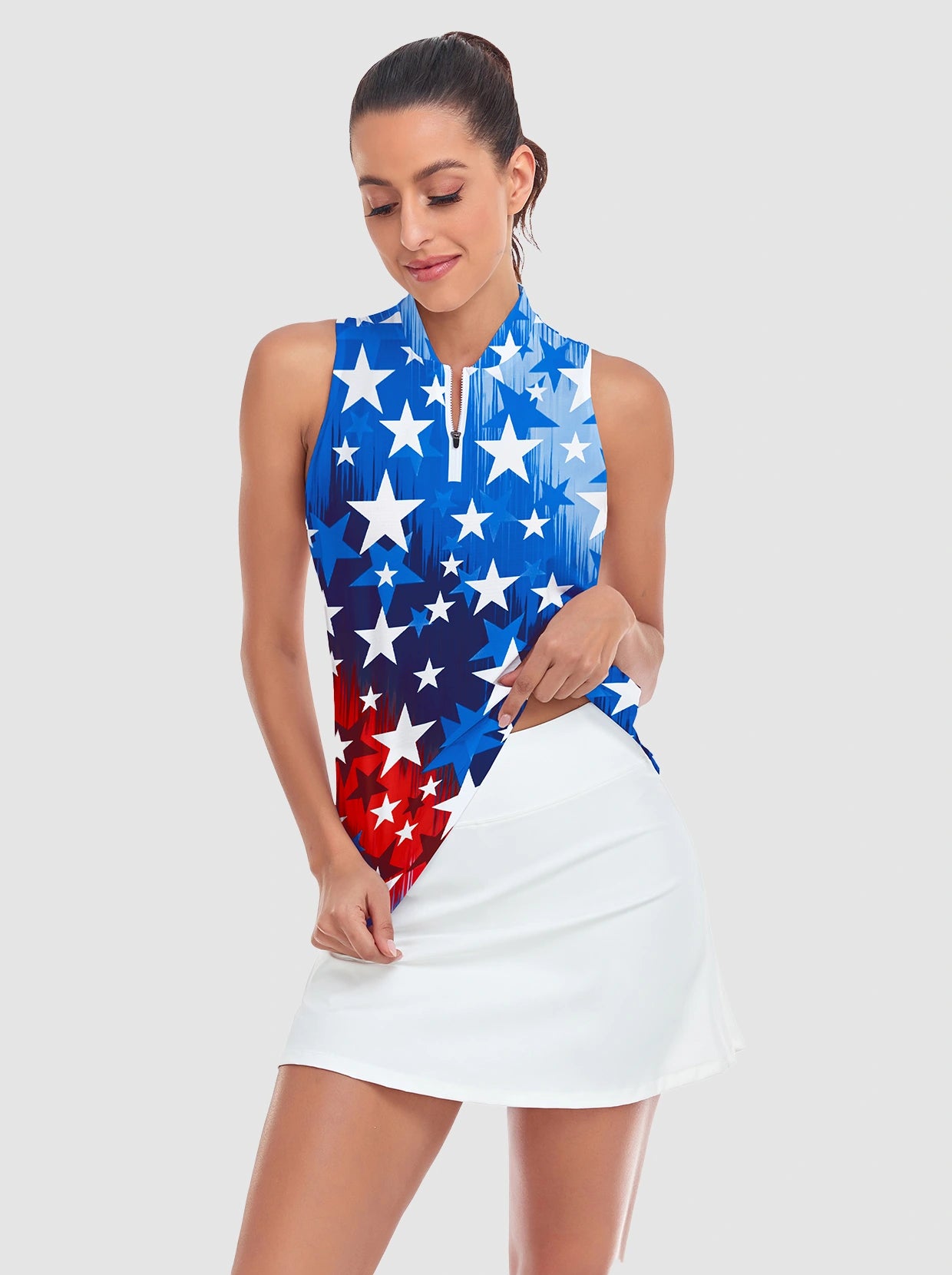 Blue Leopard Racerback Quarterzip Sleeveless Golf Polo Shirt