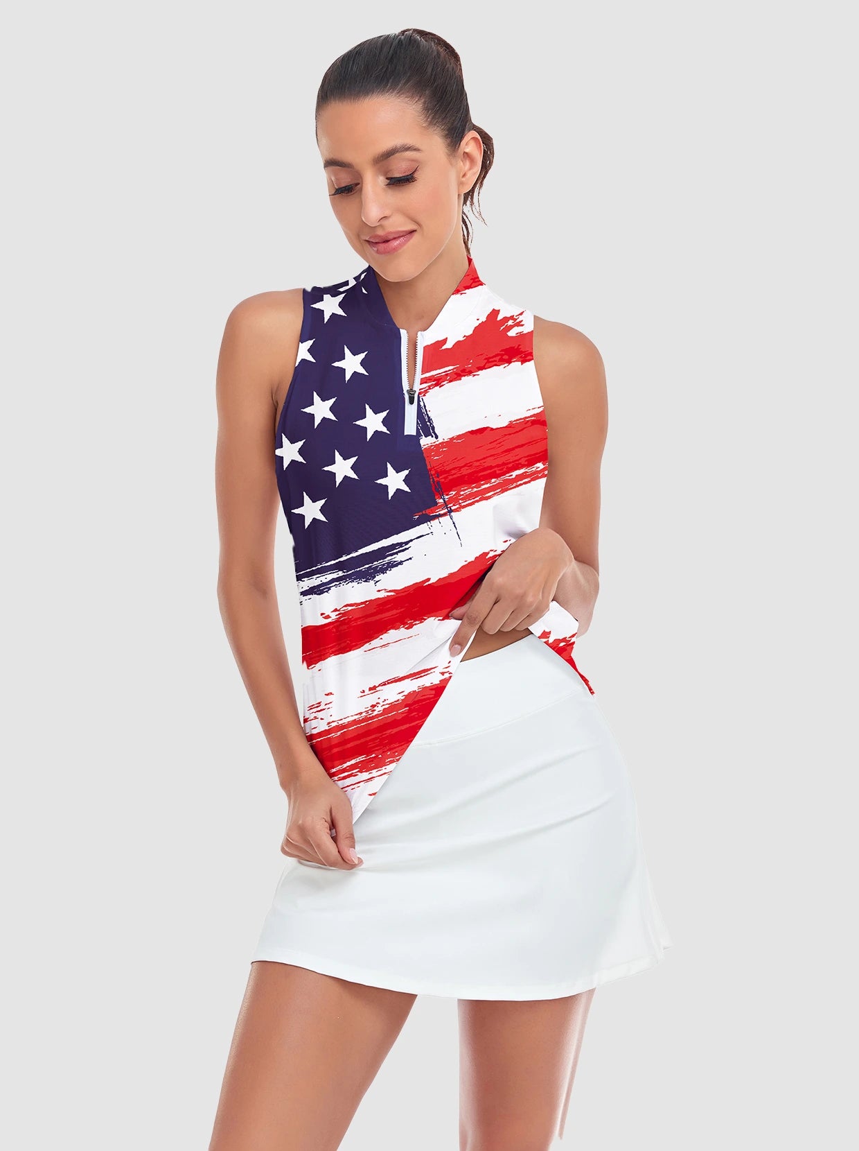 Blue Leopard Racerback Quarterzip Sleeveless Golf Polo Shirt