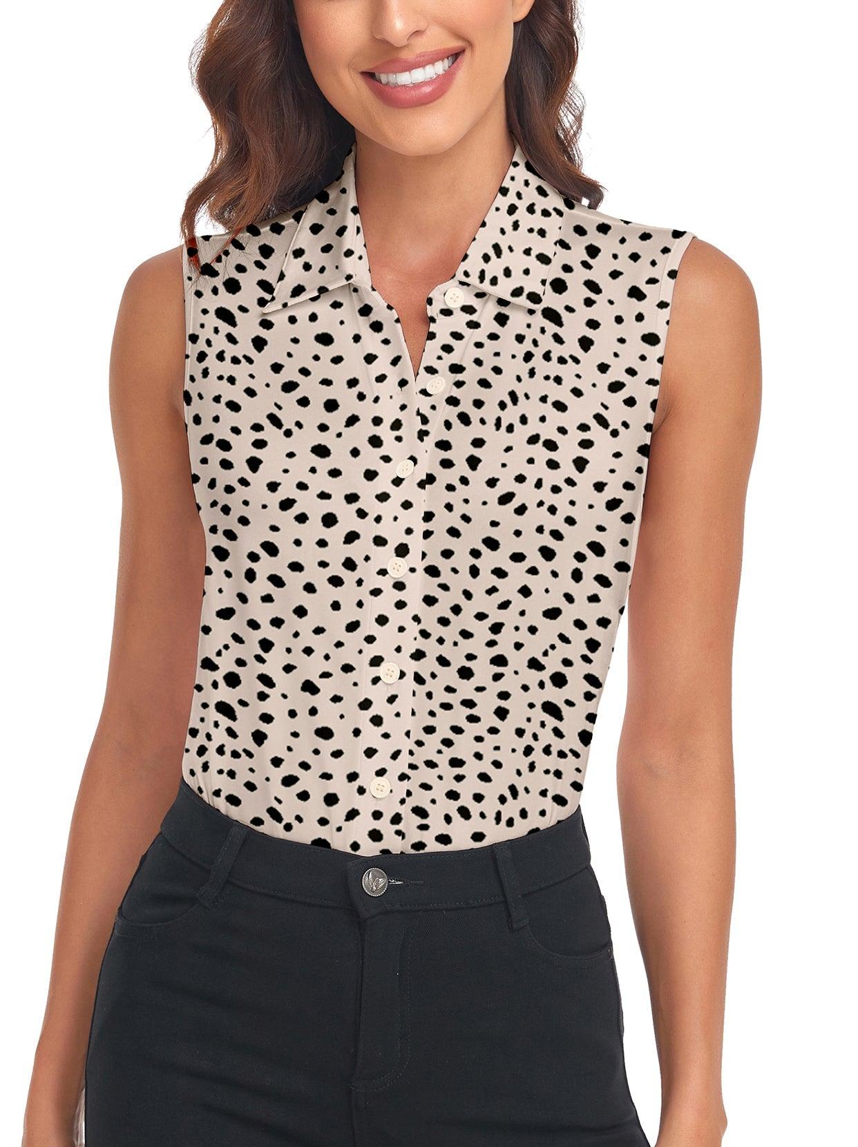 Leopard Print Button-down Sleeveless Golf Shirt