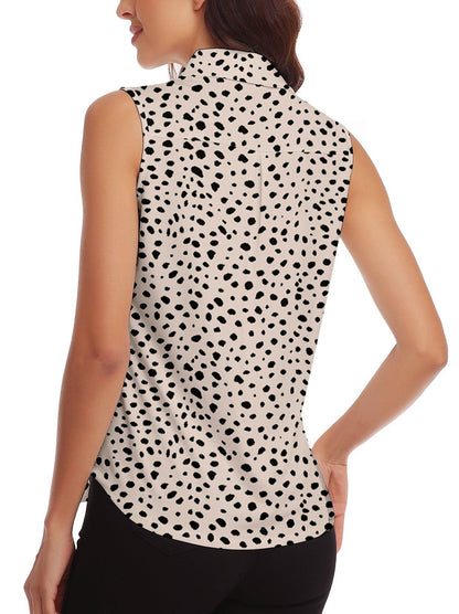 Leopard Print Button-down Sleeveless Golf Shirt