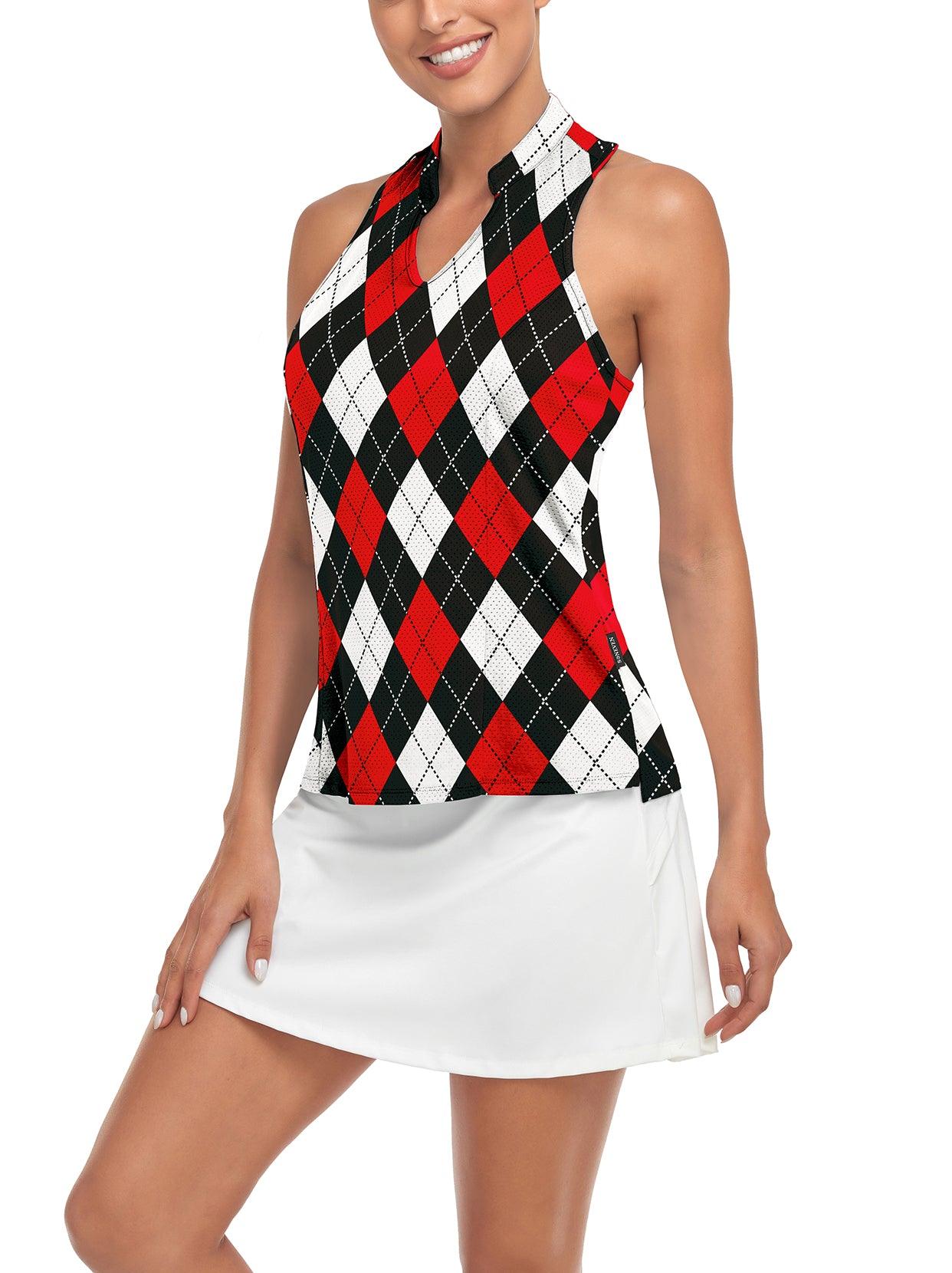 Red and Black Checkerboard V-neck Racerback Top