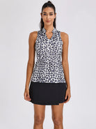 Black and Gray Leopard Print V-neck Racerback Sleeveless Golf Shirt
