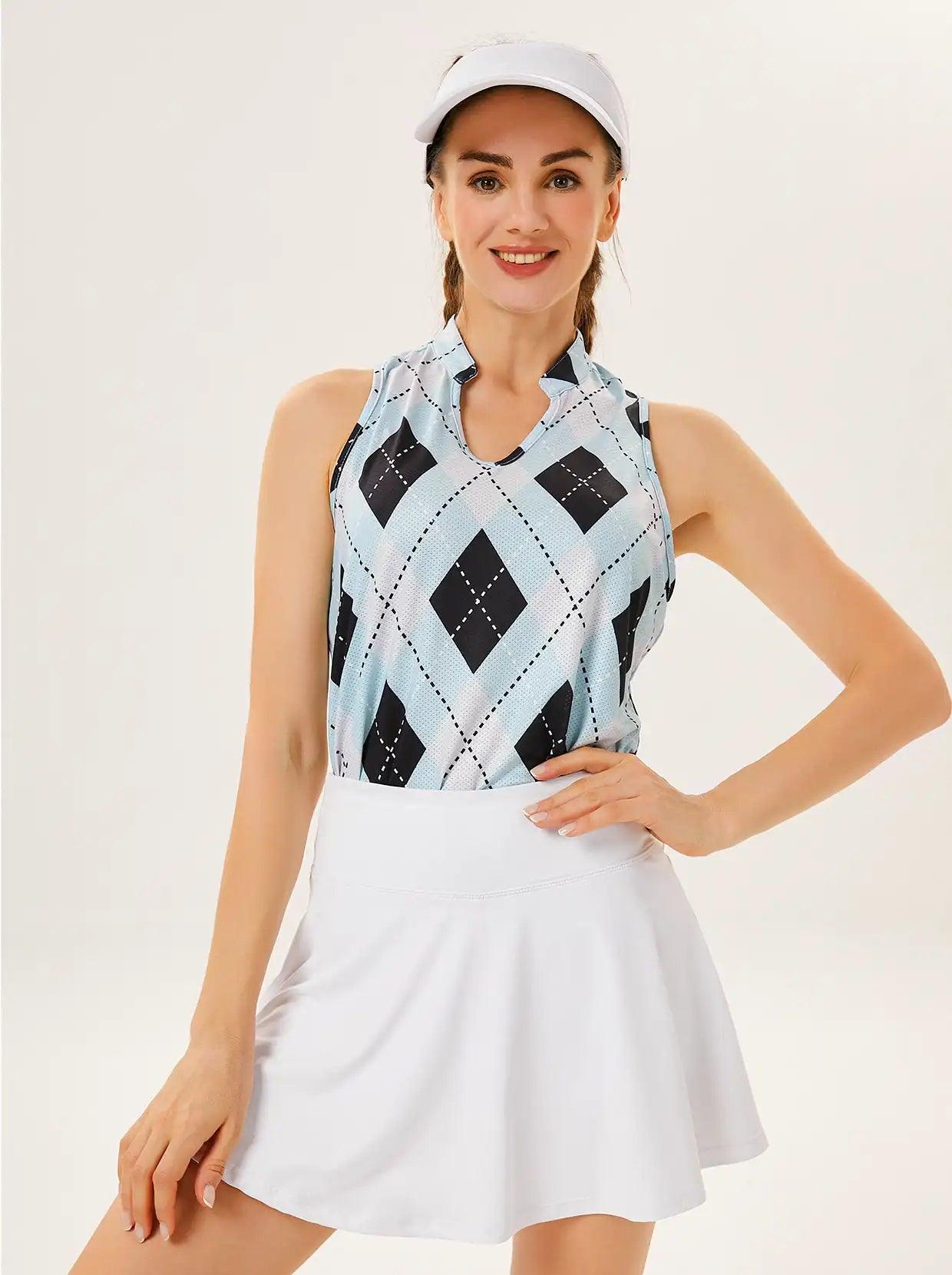 Blue Checkerboard V-neck Racerback Tennis Top