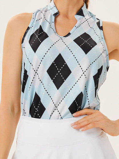 Blue Checkerboard V-neck Racerback Tennis Top