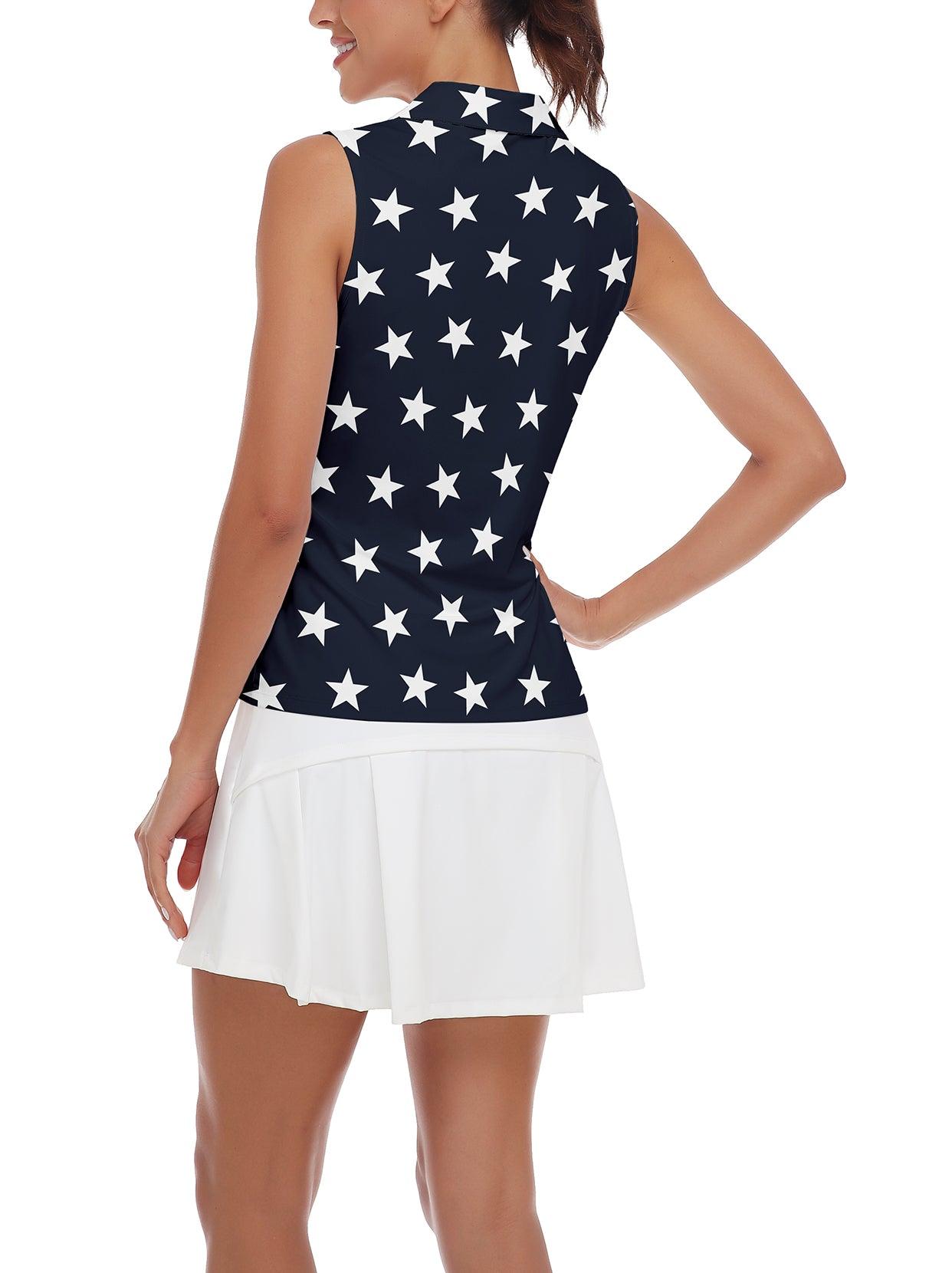 White Stars on Dark Blue Background V-neck Sleeveless Shirts For Women