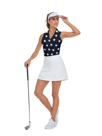 White Stars on Dark Blue Background V-neck Sleeveless Shirts For Women