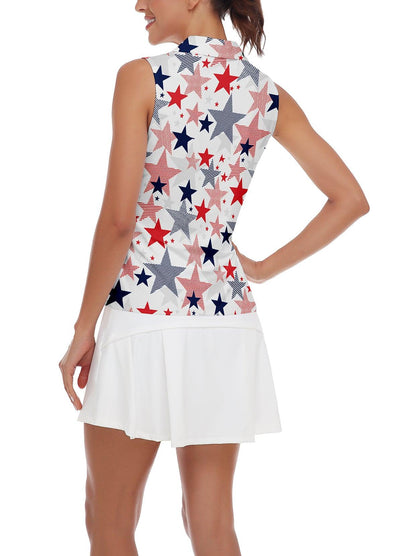 Star Print Sleeveless V-Neck Racerback Golf Top